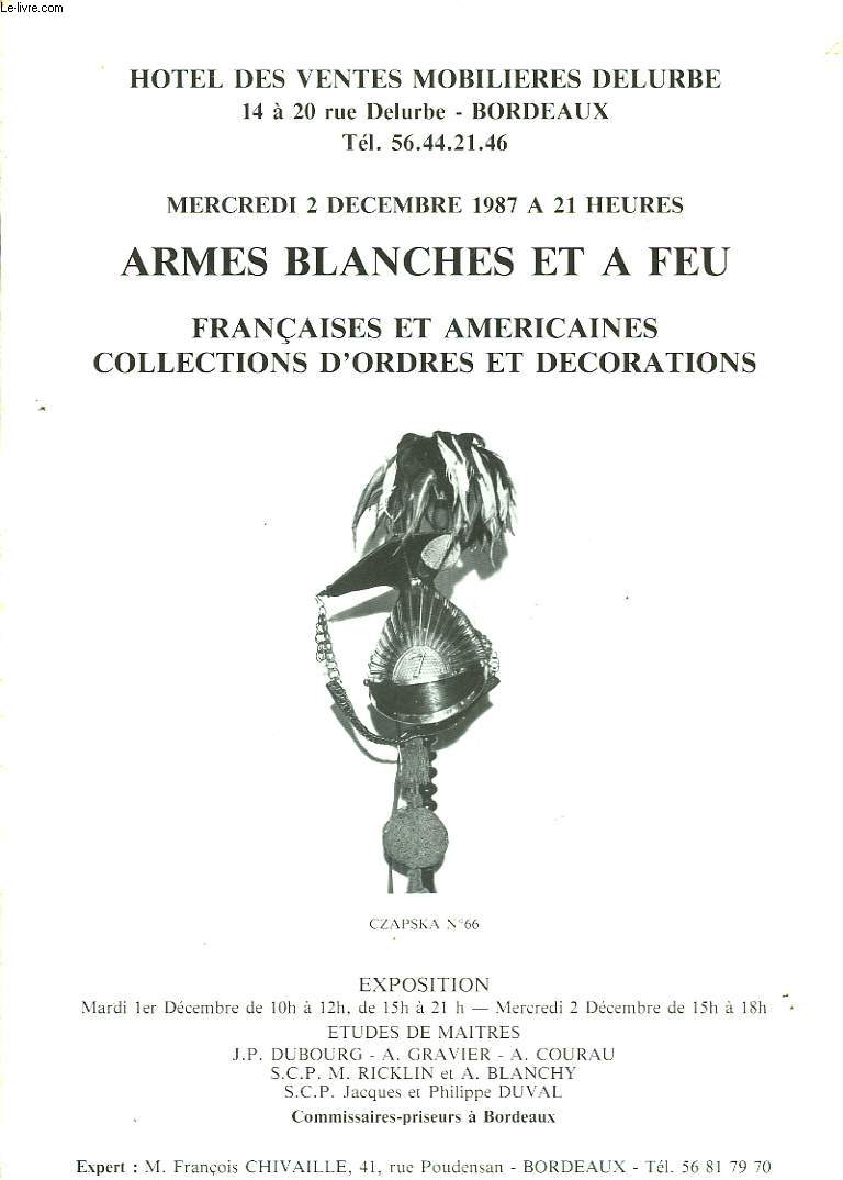 Catalogue de Vente aux Enchres d'Armes blanches et amricaines - Collection d'ordres et dcorations.