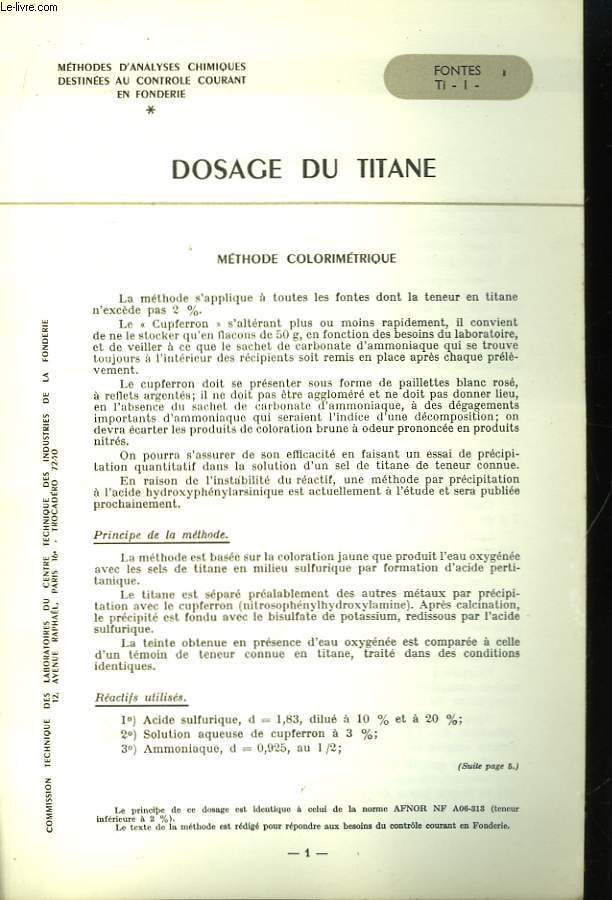 Dosage du Titane.