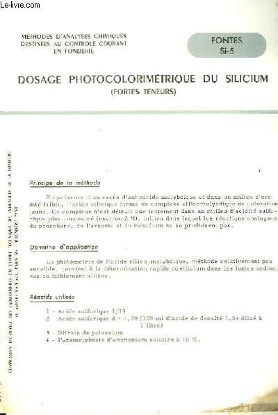 Dosage photocolorimtrique du Silicium (Fortes Teneurs)