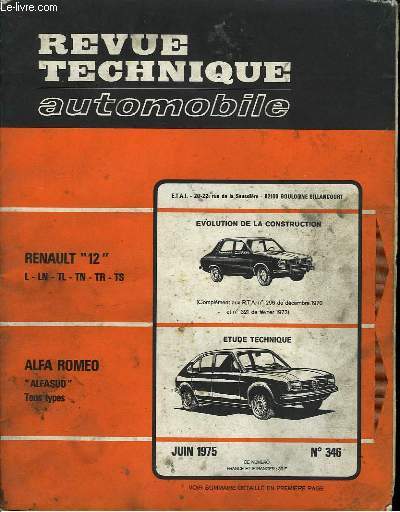 Revue Technique Automobile. N°346