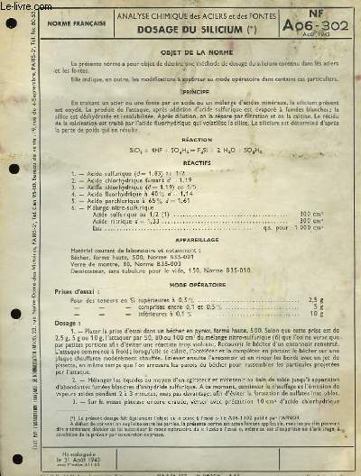 Dosage du Silicium. NF A06-302