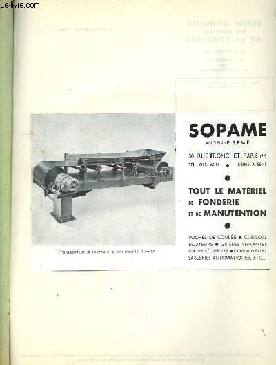 Catalogue Sopame, de Matriel de fonderie et de manutention.