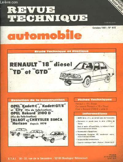 Revue Technique Automobile. N415