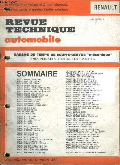 Revue Technique Automobile. Supplément au n°489 : Renault