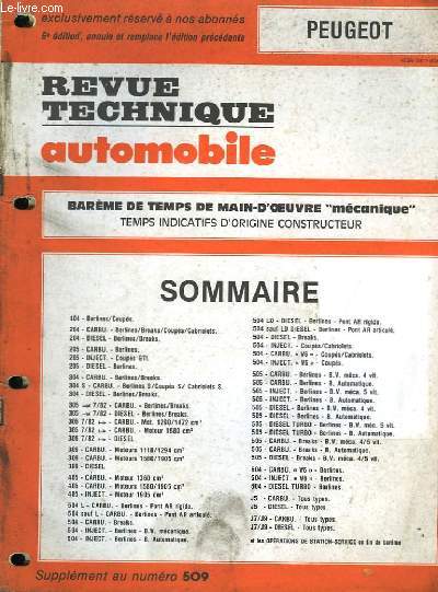 Revue Technique Automobile. Supplment au n509 : Peugeot.