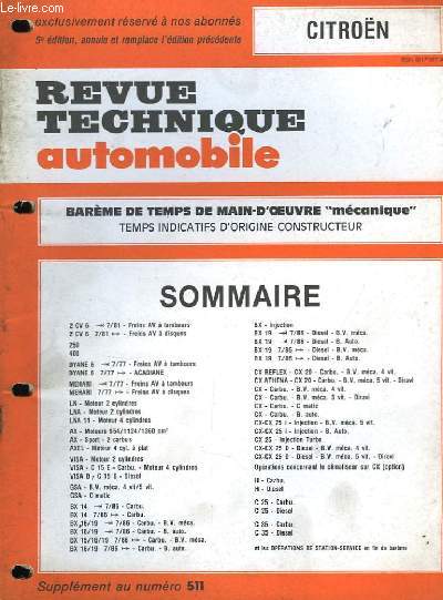 Revue Technique Automobile. Supplément au n°511 : Citroën