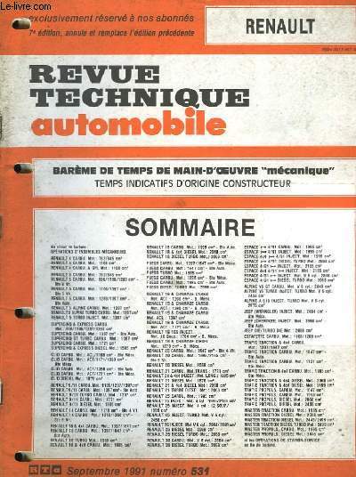 Revue Technique Automobile. Supplment au n531 : Renault.