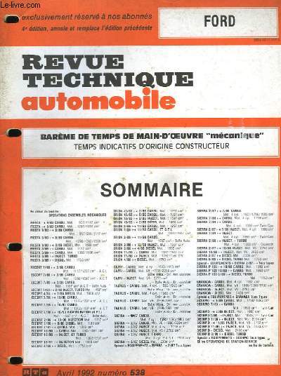 Revue Technique Automobile. Supplment au n538 : Ford.