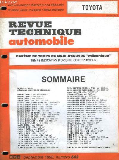 Revue Technique Automobile. Supplment au n543 : Toyota