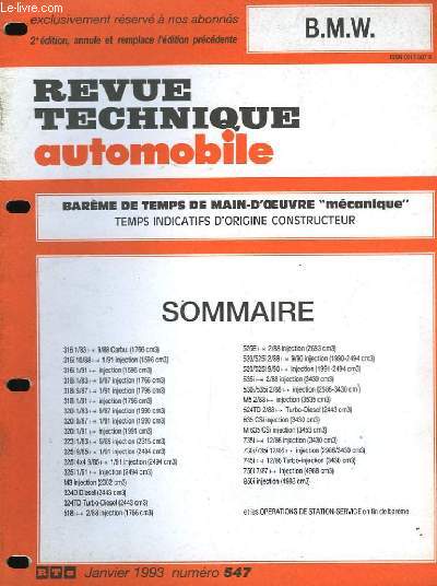 Revue Technique Automobile. Supplmnet n547 : BMW