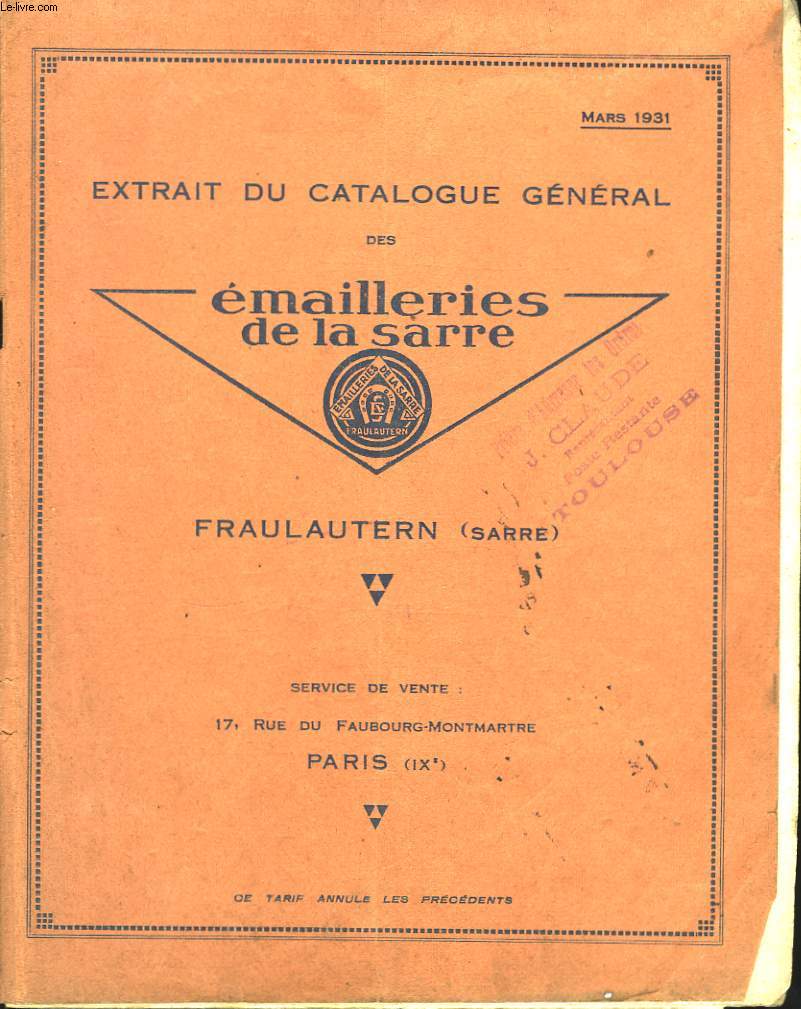 Extrait du catalogue gnral. Mars 1931