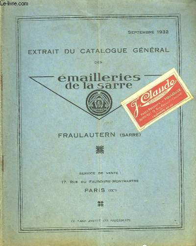 Extrait du Catalogue Gnral. Septembre 1932