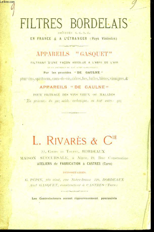 Filtres Bordelais. Appareils 