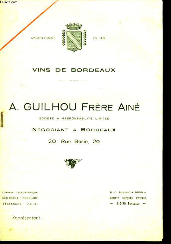 Catalogue de Vins de Bordeaux.