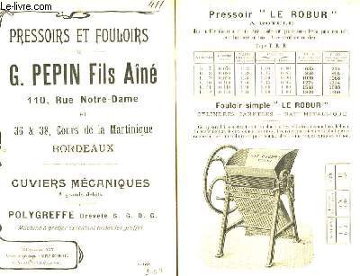Catalogue de Pressoirs et Fouloirs.