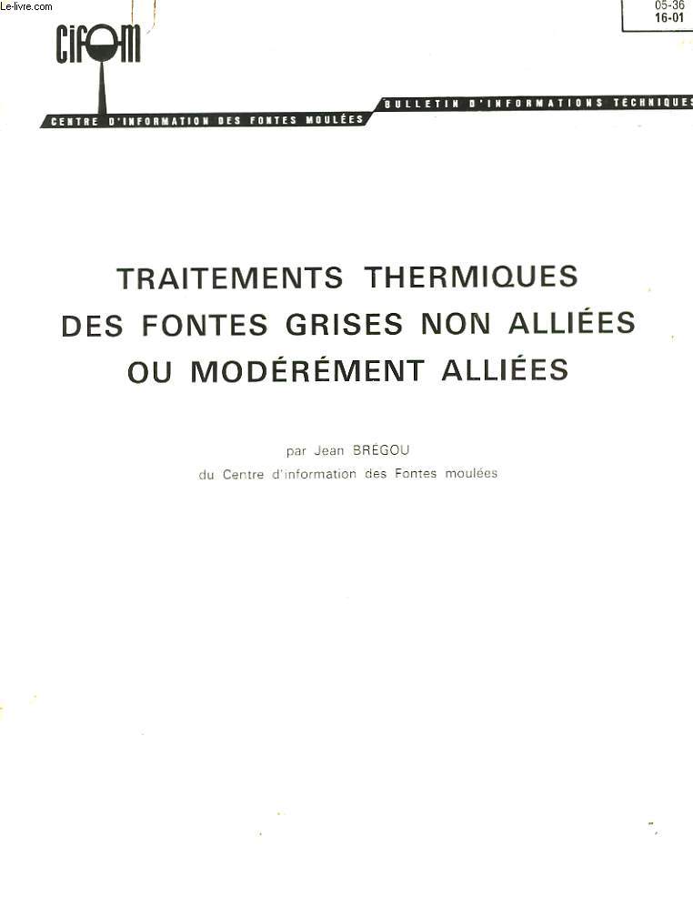 Traitements thermiques des fontes grises non allies ou modrment allies.