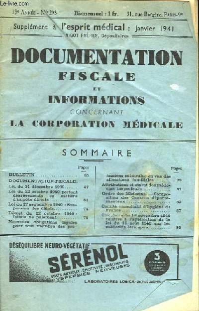 Documentation Fiscale et Informations concernant la Corporation Mdicale. N293