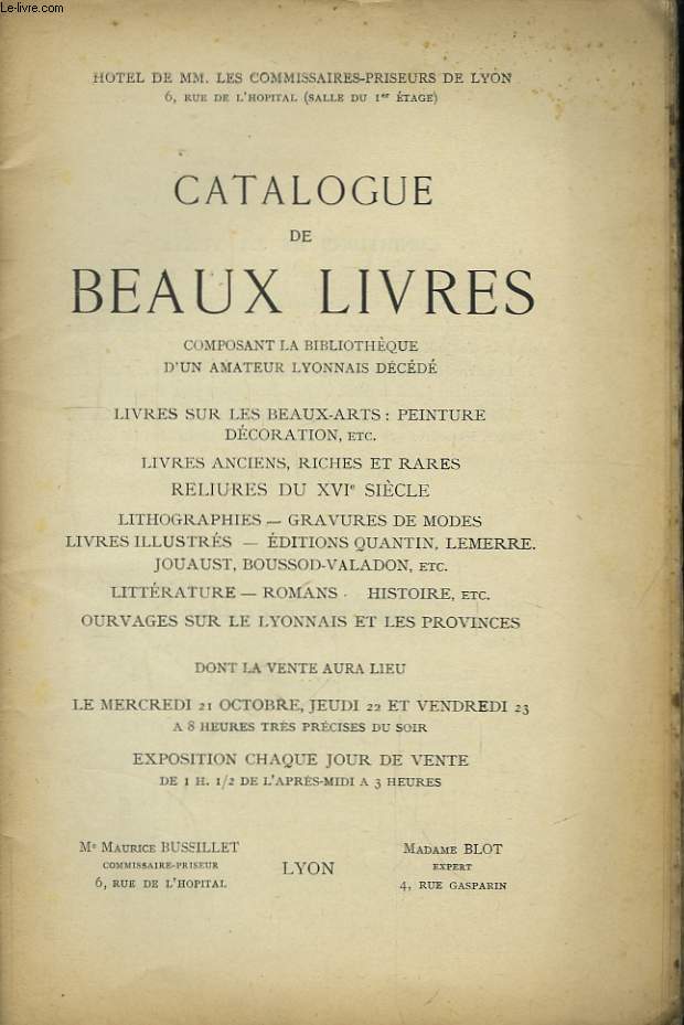 Bibliothque d'un Amateur Lyonnais.