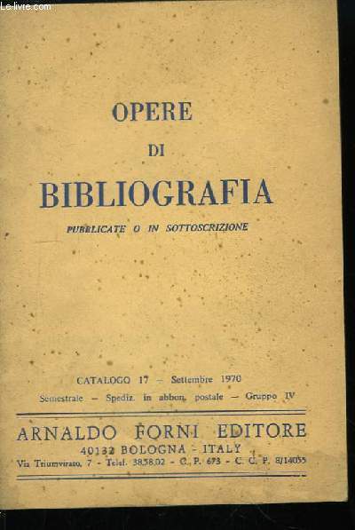 Opere Di Bibliografia. Catalogo n17