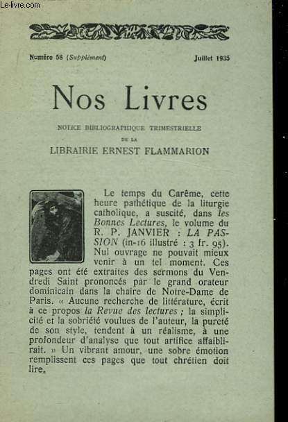 Nos Livres. Catalogue 58 (Supplment)