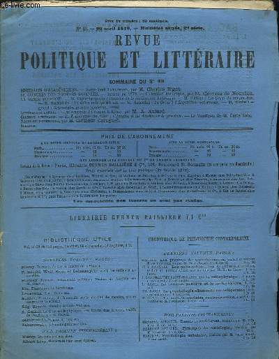 Revue Politique et Littraire. N43. 8me anne, 2me srie.