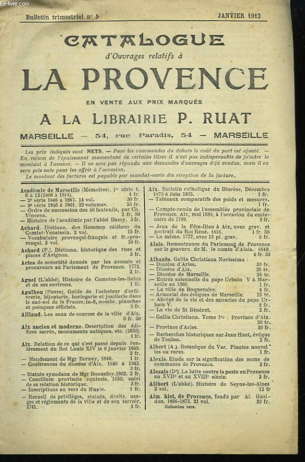 Catalogue d'Ouvrages relatifs  la Provence, N5