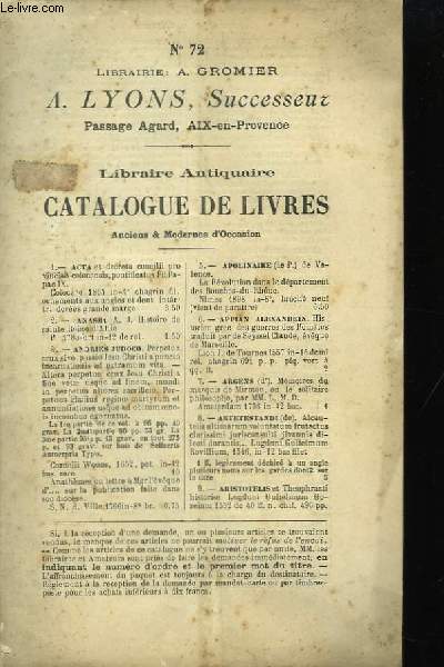 Catalogue de Livres, anciens et modernes d'occasion. N72