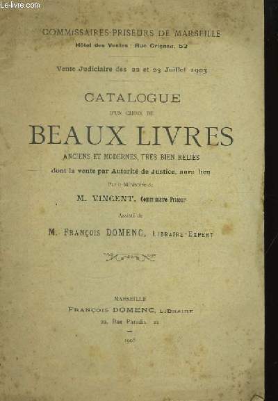 Catalogue d'un choix de Beaux Livres.