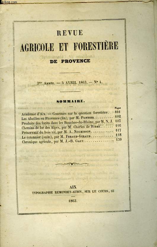 Revue Agricole et Forestire de Provence. N4 - 3me Anne