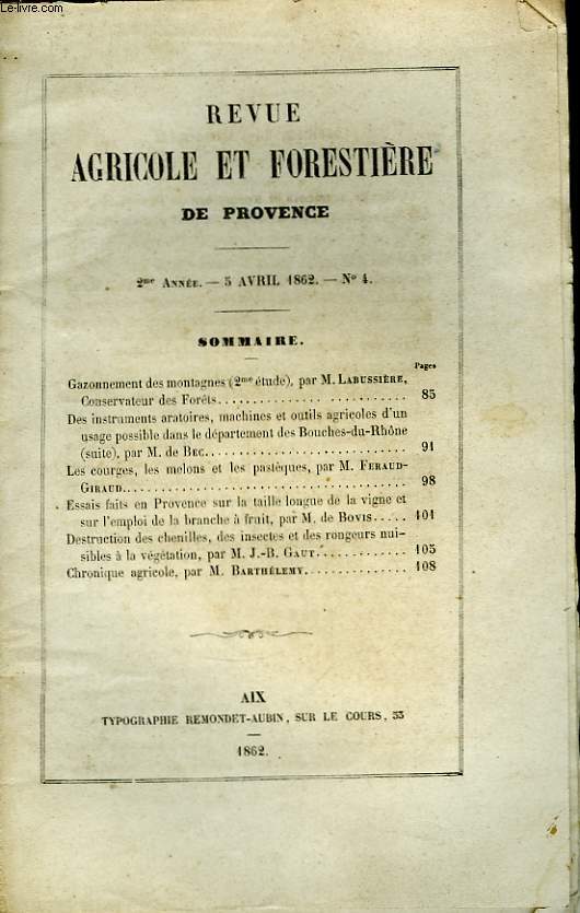 Revue Agricole et Forestire de Provence. N4 - 2me Anne