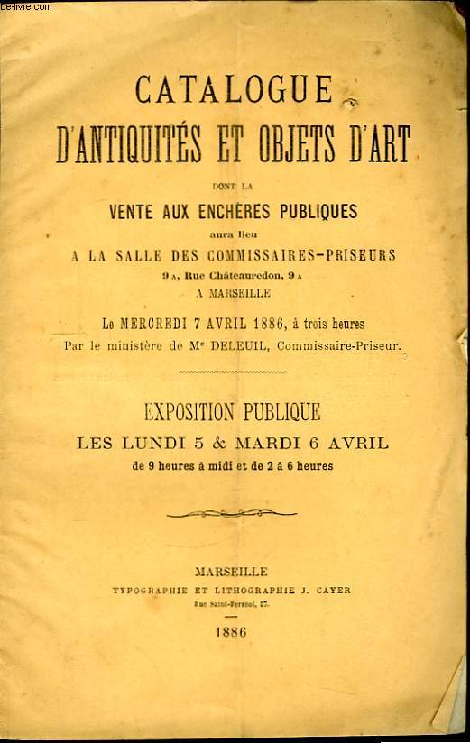 Catalogue d'Antiquit et Objets d'Art.