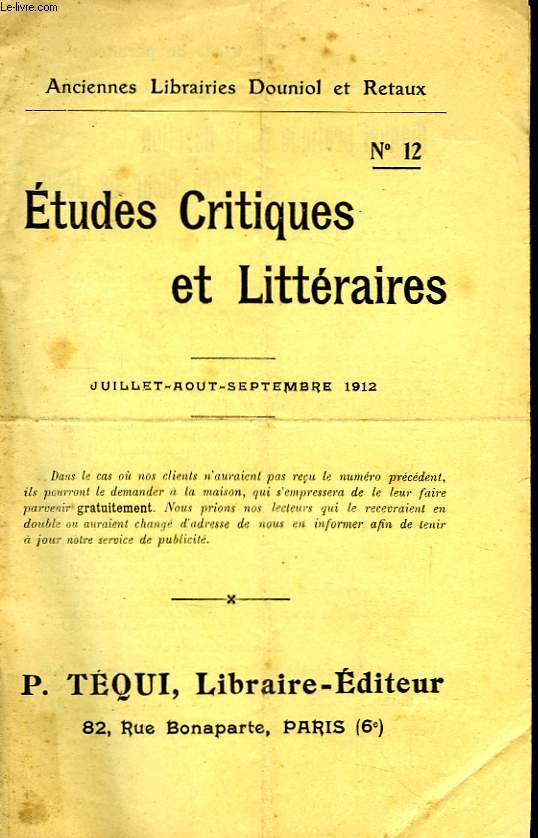 Etudes Critiques et Littraires. N12