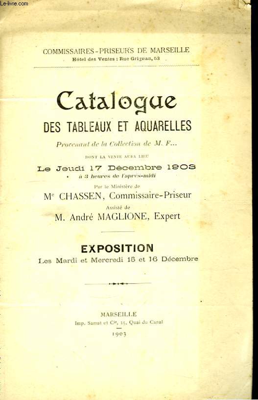 Catalogue des tableaux et aquarelles.