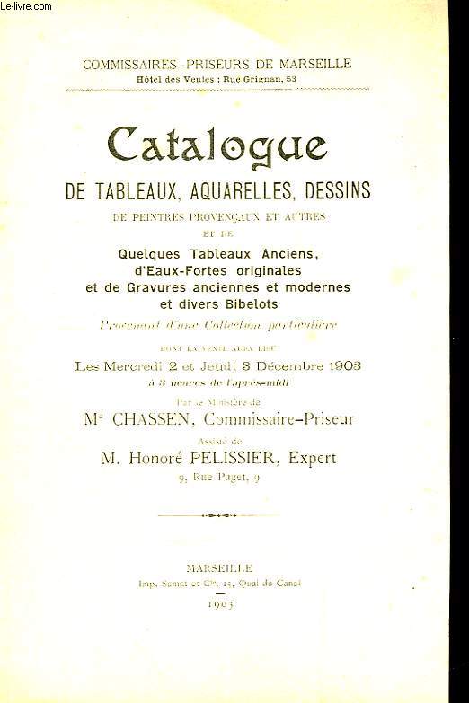 Catalogue de tableaux, aquarelles, dessins de peintre provenaux.