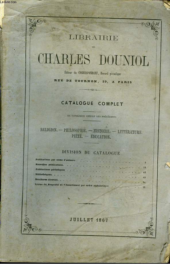 Catalogue complet. Juillet 1867