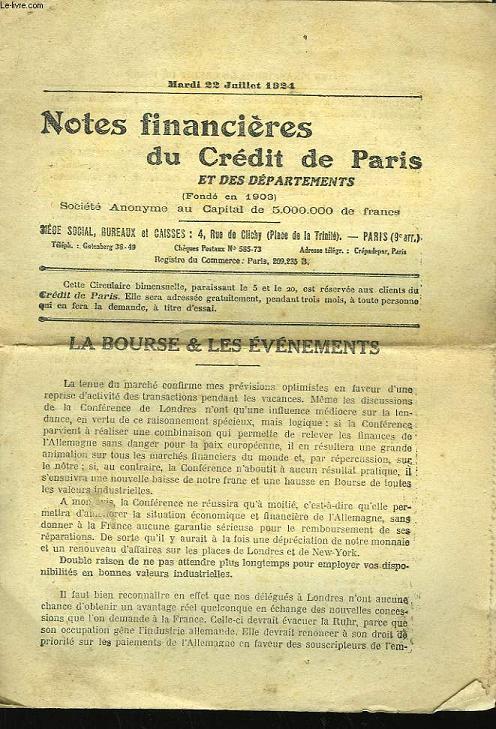 Notes Financires du Crdit de Paris.