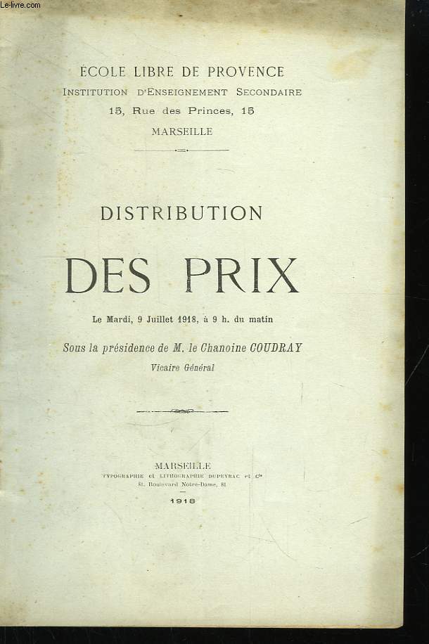 Distribution des Prix, 9 juillet 1918