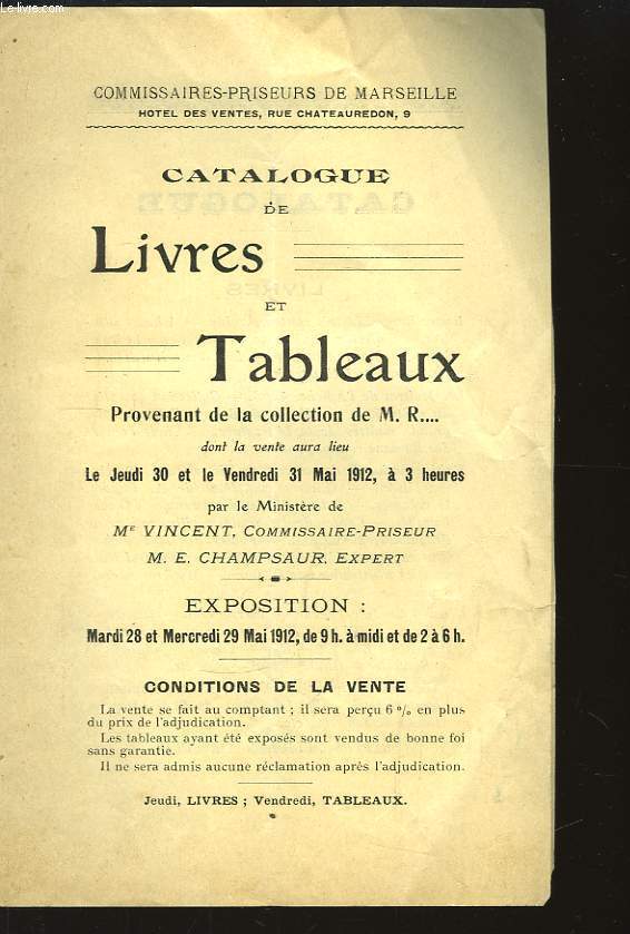 Catalogue de Livres et Tableaux, provenant de la Collection de M.R.