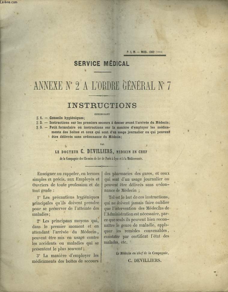 Annexe N2  l'Ordre Gnral n7. Instructions.