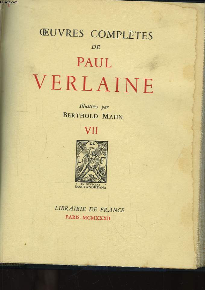 Oeuvres Compltes de Paul Verlaine. TOME VII