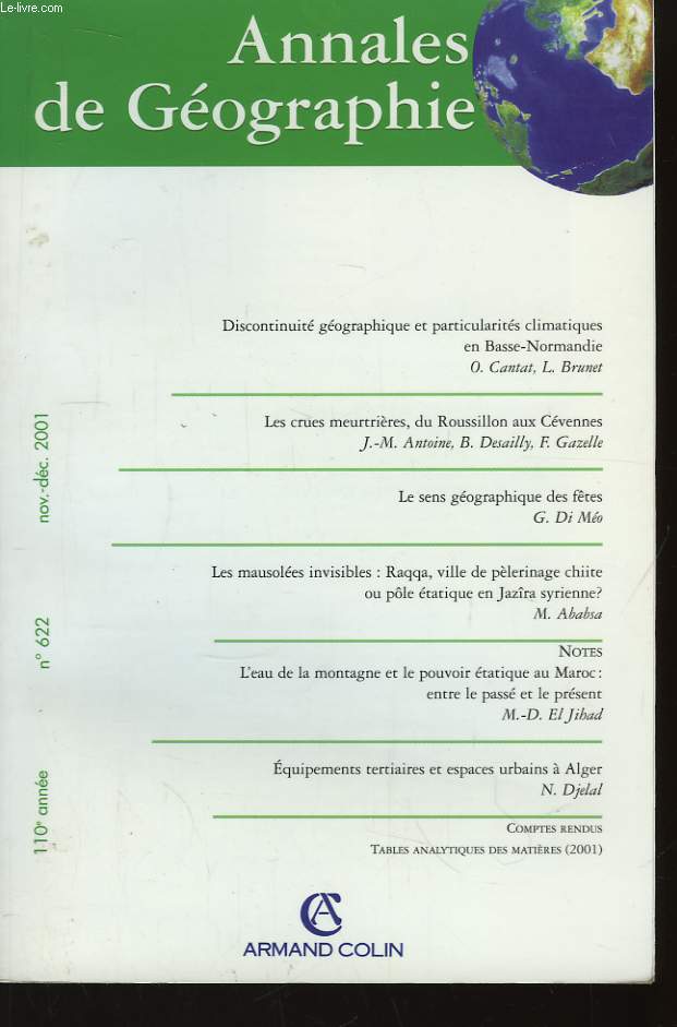 Annales de Gographie. N622, 110e anne.