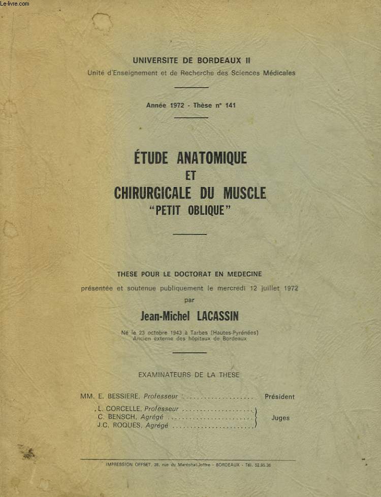 Etude Anatomique et Chirurgicale du Muscle 