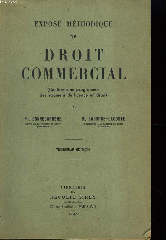 Expos Mthodique de Droit Commercial.