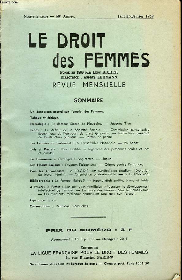 Le Droit des Femmes. 60eme anne.