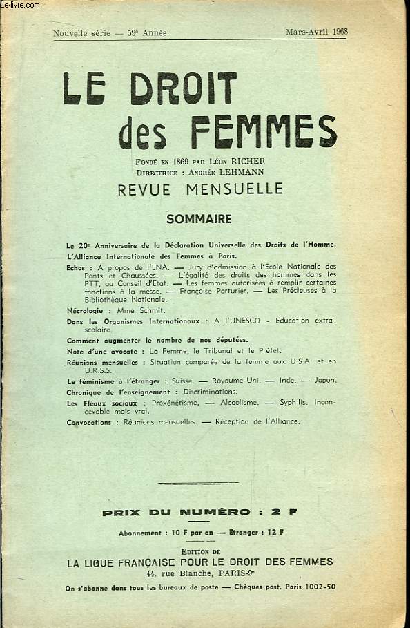Le Droit des Femmes. 59eme anne.