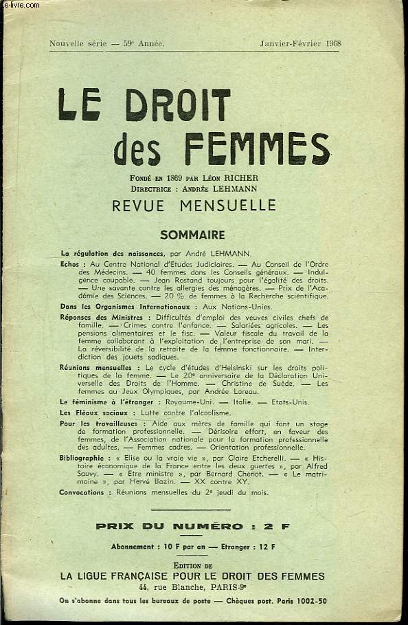Le Droit des Femmes. 59eme année. de LEHMAN Andrée & COLLEC