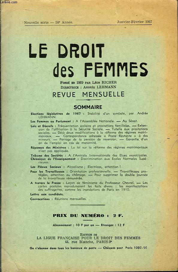 Le Droit des Femmes. 58eme anne.