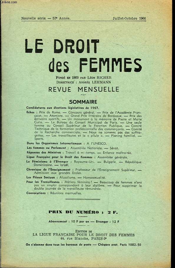 Le Droit des Femmes. 57eme anne.