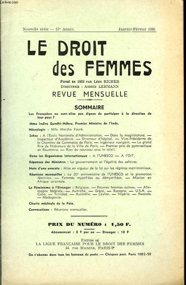 Le Droit des Femmes. 57eme anne.
