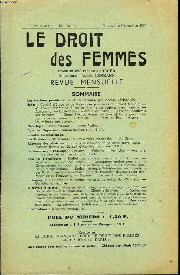 Le Droit des Femmes. 56eme anne.